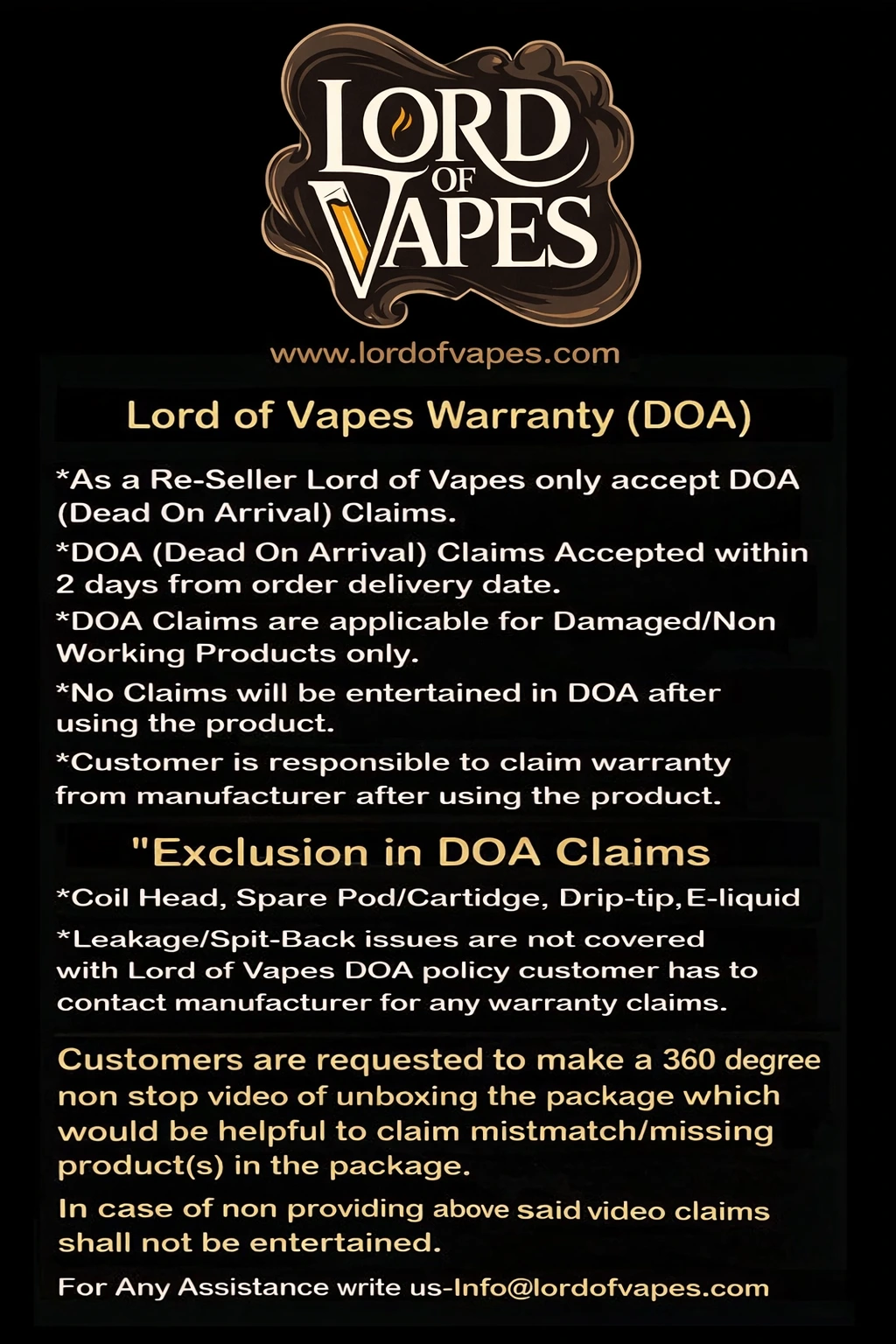 Lord of Vapes Privacy, Warranty & Shipping Policy Lord of Vapes Privacy, Warranty & Shipping Policy